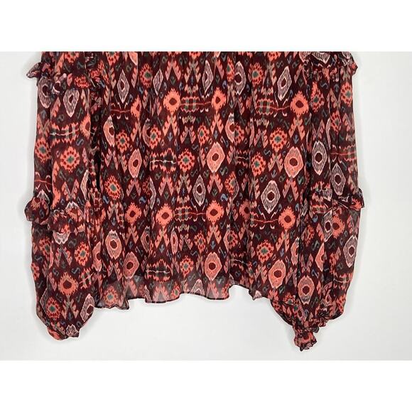 Ulla Johnson Miray Silk Horizon Long Sleeve Ruffle Trim Blouse Garnet Women's 2 - Picture 13 of 14